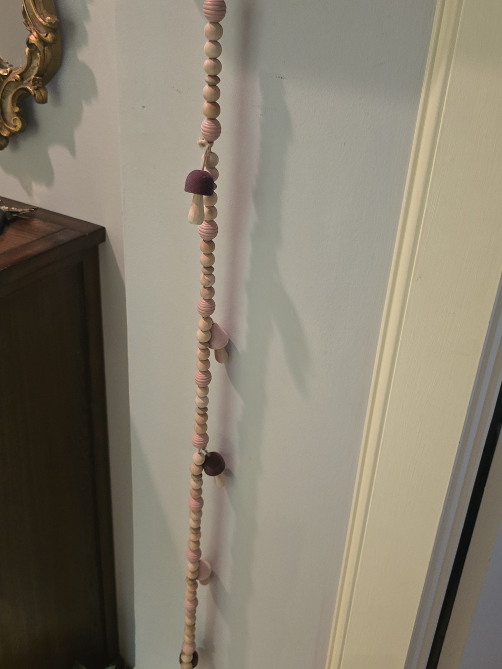 Wood Bead Garland with Pink and Plum Accents